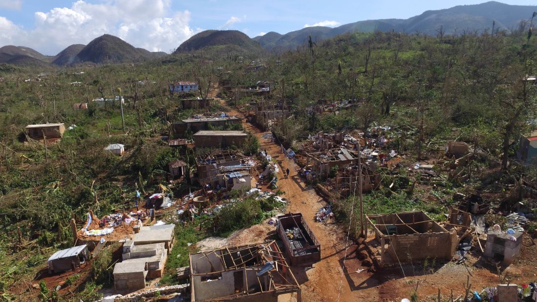 An aerial view of the destruction in Casanette, Haiti, caused by Hurricane Matthew on October 8.