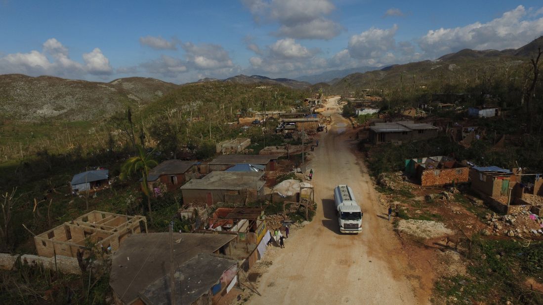 An aerial view of the destruction in Casanette, Haiti, caused by Hurricane Matthew on October 8.