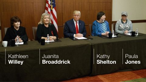 Donald Trump holds a press conference before the debate with women who have accused Bill Clinton of inappropriate behavior. 