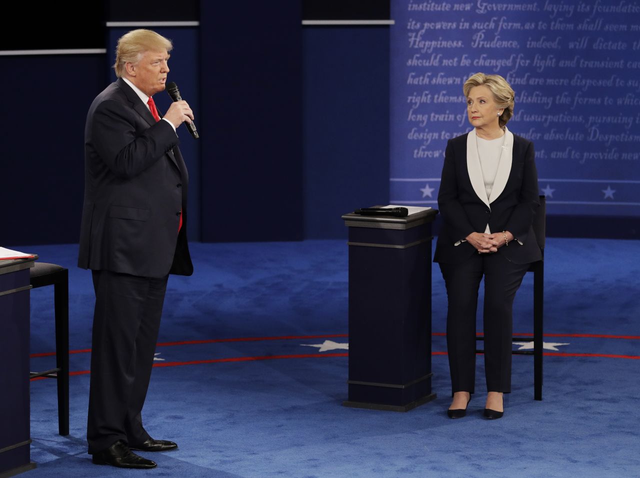 At the beginning of the debate, Trump apologized for lewd remarks he made <a href="http://www.cnn.com/2016/10/07/politics/donald-trump-women-vulgar/index.html" target="_blank">during a 2005 video</a> that surfaced last week. He called it "locker room talk" before pivoting to terrorism and "bad things happening" in the world.