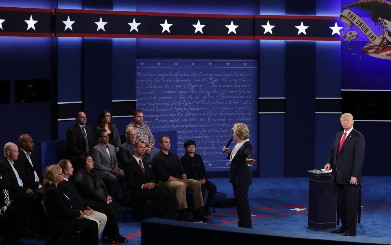 Clinton responds to a question during the event, which used a town-hall format that included questions from undecided voters.