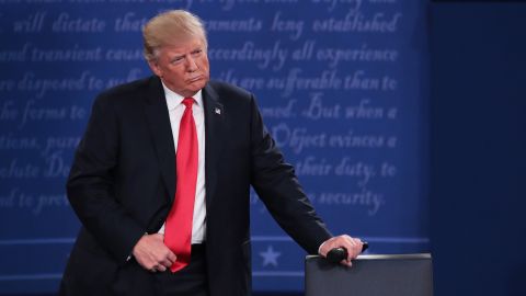ST LOUIS, MO - OCTOBER 09: Republican presidential nominee Donald Trump listens during the town hall debate at Washington University on October 9, 2016 in St Louis, Missouri. This is the second of three presidential debates scheduled prior to the November 8th election. (Photo by Scott Olson/Getty Images)