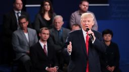 ST LOUIS, MO - OCTOBER 09:  Republican presidential nominee Donald Trump responds to a question during the town hall debate at Washington University on October 9, 2016 in St Louis, Missouri. This is the second of three presidential debates scheduled prior to the November 8th election.  (Photo by Scott Olson/Getty Images)