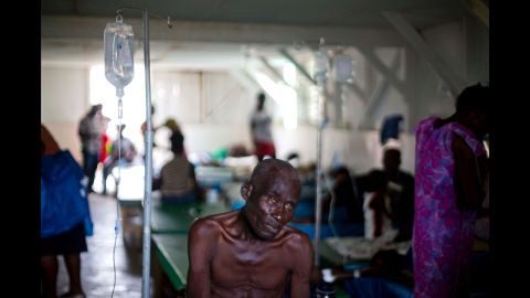 A victim of cholera receives treatment at the state hospital in Jeremie.