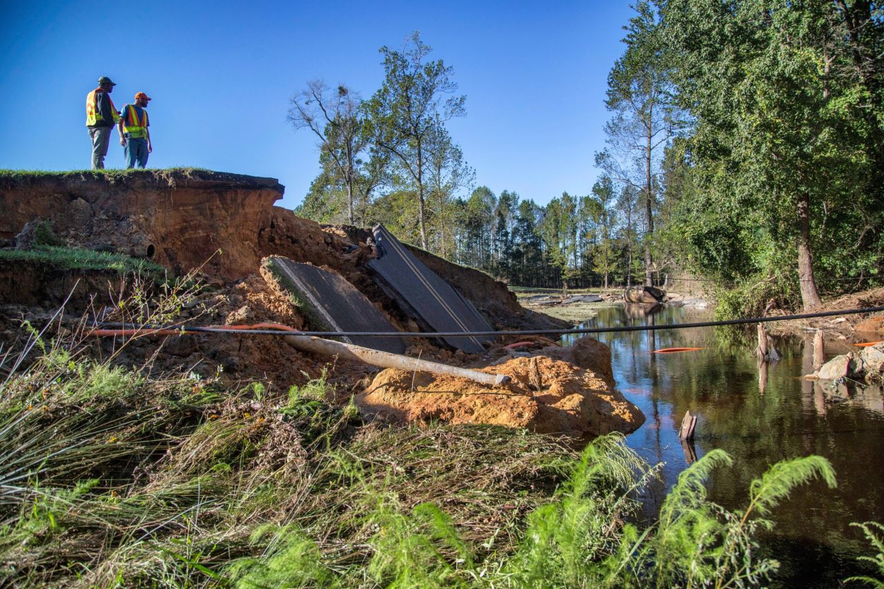 A section of Wayne Memorial Drive was washed out in Goldsboro, North Carolina.