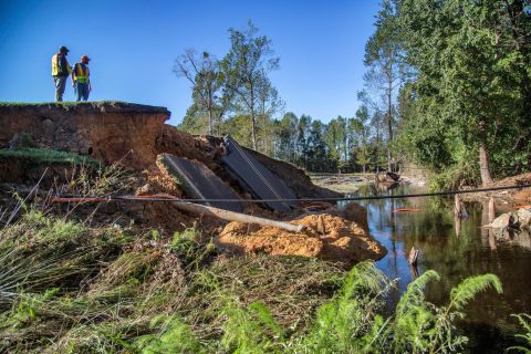 A section of Wayne Memorial Drive was washed out in Goldsboro, North Carolina.