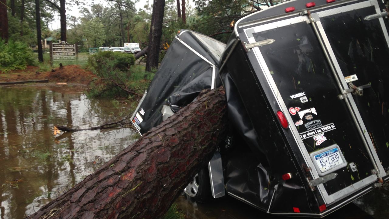 A tree crushed a trailer in Hilton Head, South Carolina, over the weekend.