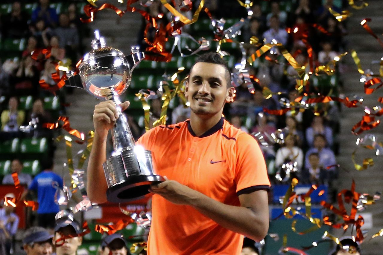 Kyrgios beat Belgium's David Goffin in the final, hitting 25 aces. He moved to a career-high 14th in the rankings and boosted his chances of qualifying for the ATP year-end finals. 