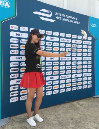 There were plenty of selfie sticks in use around the eVillage at the Hong Kong ePrix.