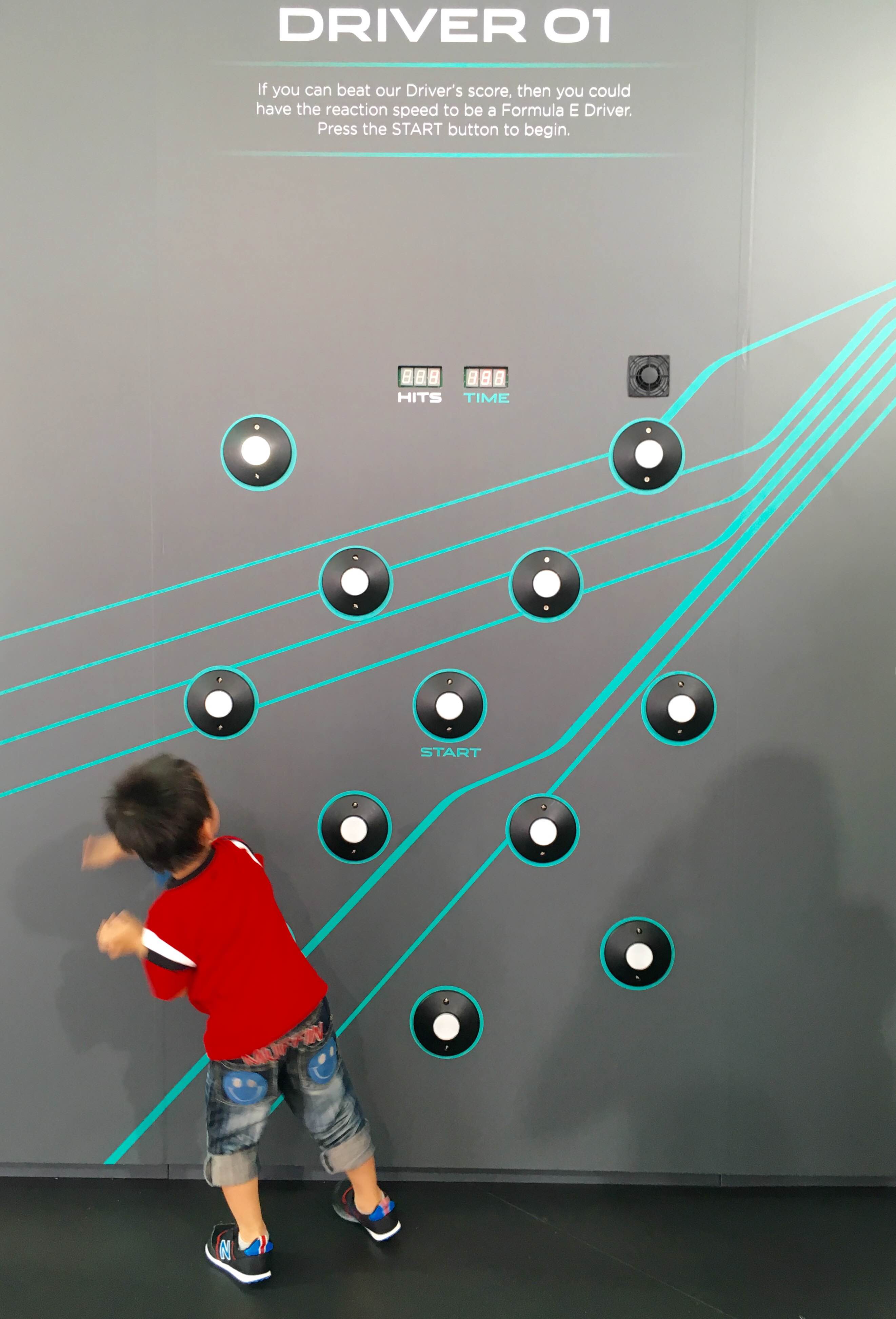 New FIA Formula E team Jaguar had lots of games to entertain visitors to the Hong Kong ePrix eVillage on Sunday - this little guy gave this reaction-time test his best shot...