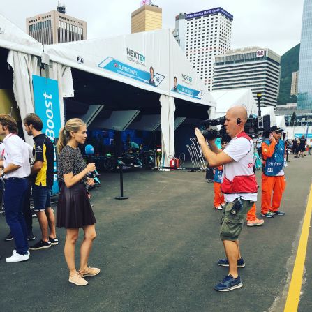 CNN Supercharged presenter, Nicki Shields filming links in the pit lane on Sunday. 