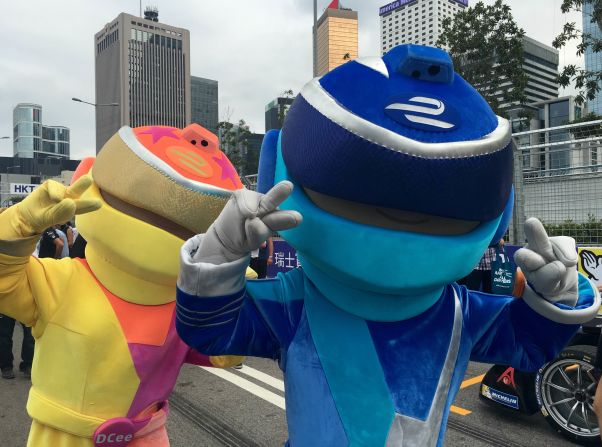 Formula E mascots ACee and DC on the grid before Sunday's race.  
