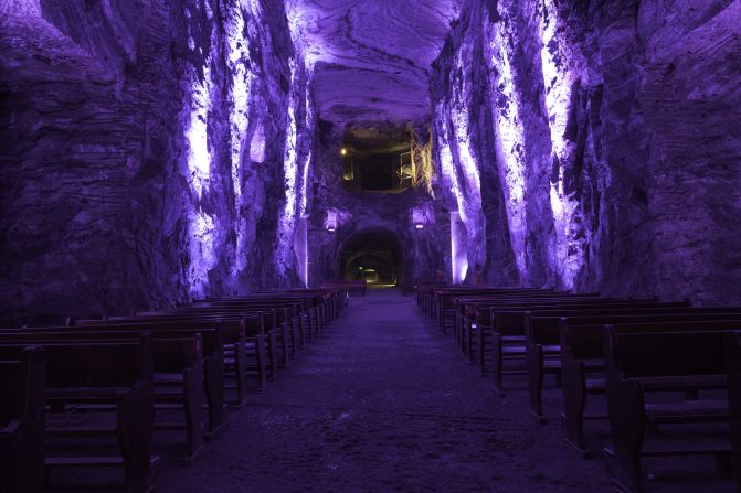 Originally carved inside an active salt mine, the Salt Cathedral of Zipaquira sits 660 feet underground in Cundinamarca, Colombia. In 1950, work began on a space for workers to pray before starting their shift, with the site inaugurated in 1954, dedicated to Our Lady of Rosary, patron saint of miners (of course). A popular tourist site 28 miles north of Bogota, in 2014 the Gallery Nueveochenta took over the space, using it to house contemporary art by the likes of <a  target="_blank" target="_blank">Aldo Chaparro Winder</a>. (Picture via <a  target="_blank" target="_blank">Creative Commons 2.0</a>)