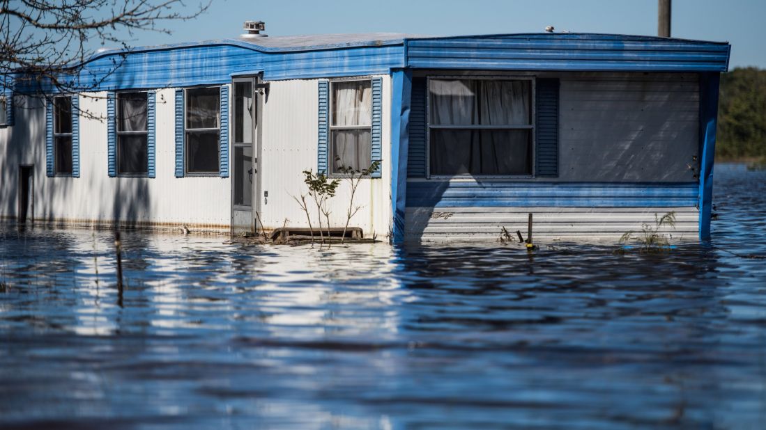 Floodwaters inundate a home in Lumberton on October 10.