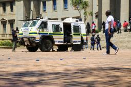 Rubber bullet casings and stones litter the main square at the University of Witwatersrand (Wits) in Johannesburg.