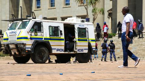 Rubber bullet casings and stones litter the main square at the University of Witwatersrand (Wits) in Johannesburg.