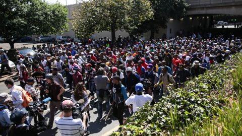 Hundreds of students from the #FeesMustFall movement protest the resuming of classes at the University of Witwatersrand (Wits) in Johannesburg.