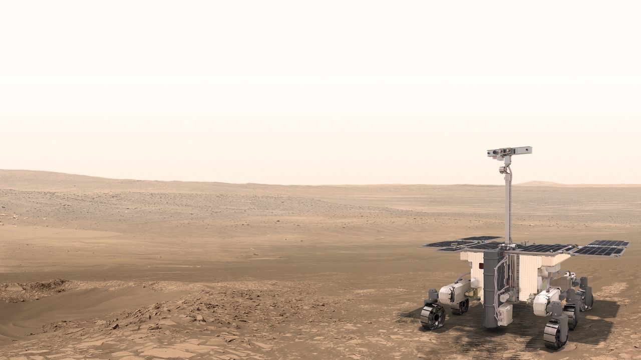An artist's rendition of the The ExoMars 2020 Rover, which will drill into the Martian surface to analyze samples. 