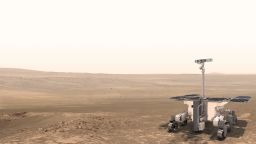 An artist's impression of the ExoMars 2020 rover on the surface of Mars