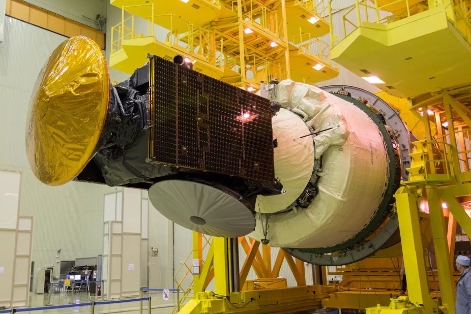 The ExoMars spacecraft ready for encapsulation at the Baikonur cosmodrome.