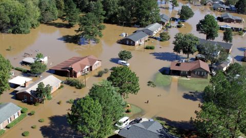Floodwaters surround houses in Rocky Mount, North Carolina, near the Tar River on Monday.