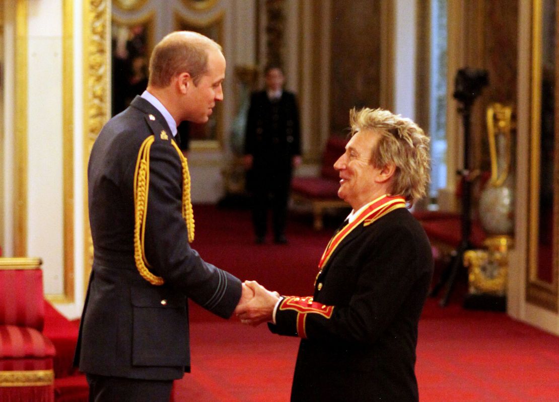 Sir Rod  receives his knighthood from Prince William at Buckingham Palace, London.