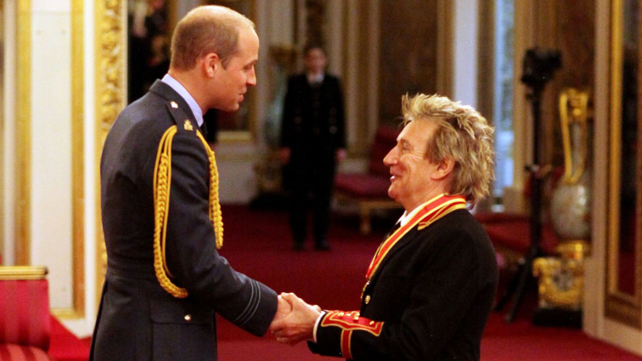 Sir Rod  receives his knighthood from Prince William at Buckingham Palace, London.