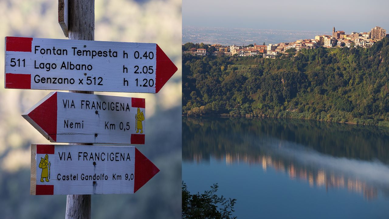 The scenic, eight-mile Via Francigena hike from Lake Nemi to the larger crater lake of Lake Albano and Castel Gandolfo is popular with both locals and overseas visitors. 