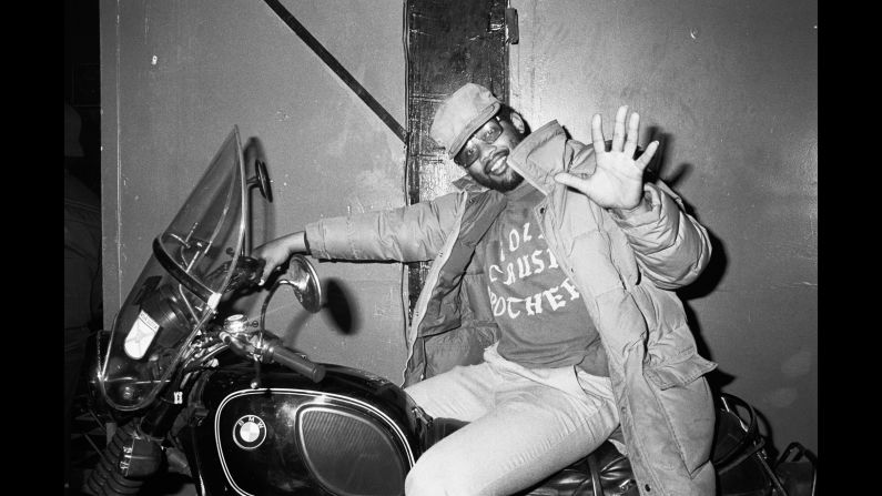 KK on a motorcycle in 1981. "Those were all iron-on letters, which was a big thing back then," Conzo said. "You wanted to be part of a group, you'd get a sweatshirt, go to a five-and-dime store and get these iron-on letters. And you'd lay it out, iron them on and show your allegiance to whoever you were down with."