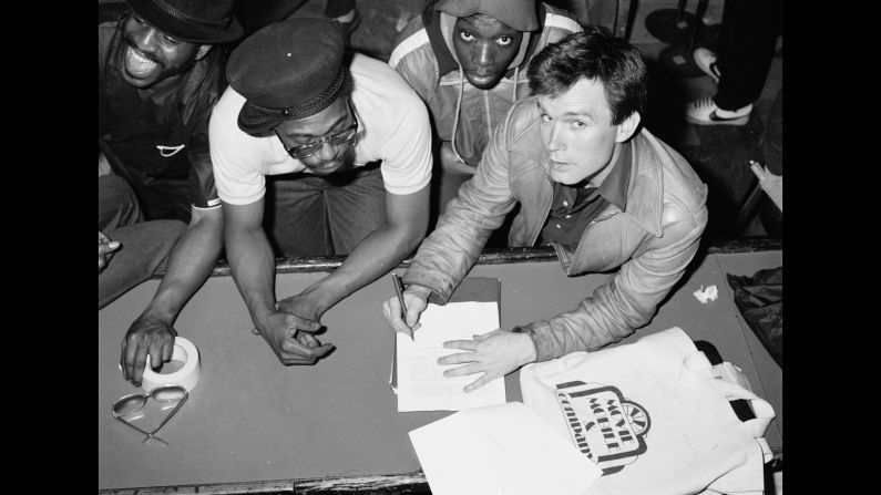 The Cold Crush Brothers and director Charlie Ahearn signs the contract for "Wild Style" in 1982. "They still receive royalty checks today, but I think they got like 5 cents and had to split it five different ways," Conzo said. "But they still get a check. And Charlie's actually good people."