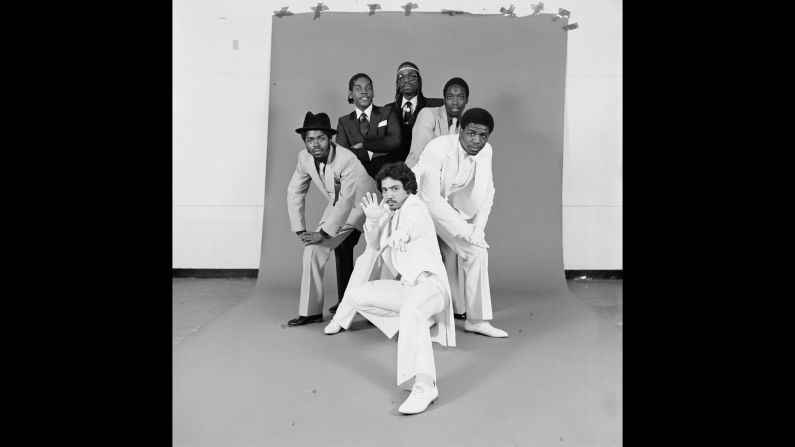 The Cold Crush Brothers attend a studio photo session in 1981. "I tried my hands in studio photography," Conzo said. "This was on a weekend at my grandmother's office. She'd give me the keys, and I'd tape background paper against the wall and take studio shots of the Cold Crush Brothers."