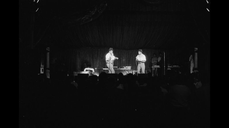 Run-D.M.C. opens for the Cold Crush Brothers at the Roxy in 1982. During the week, the Roxy was a roller skating rink, and on weekends it was a nightclub.