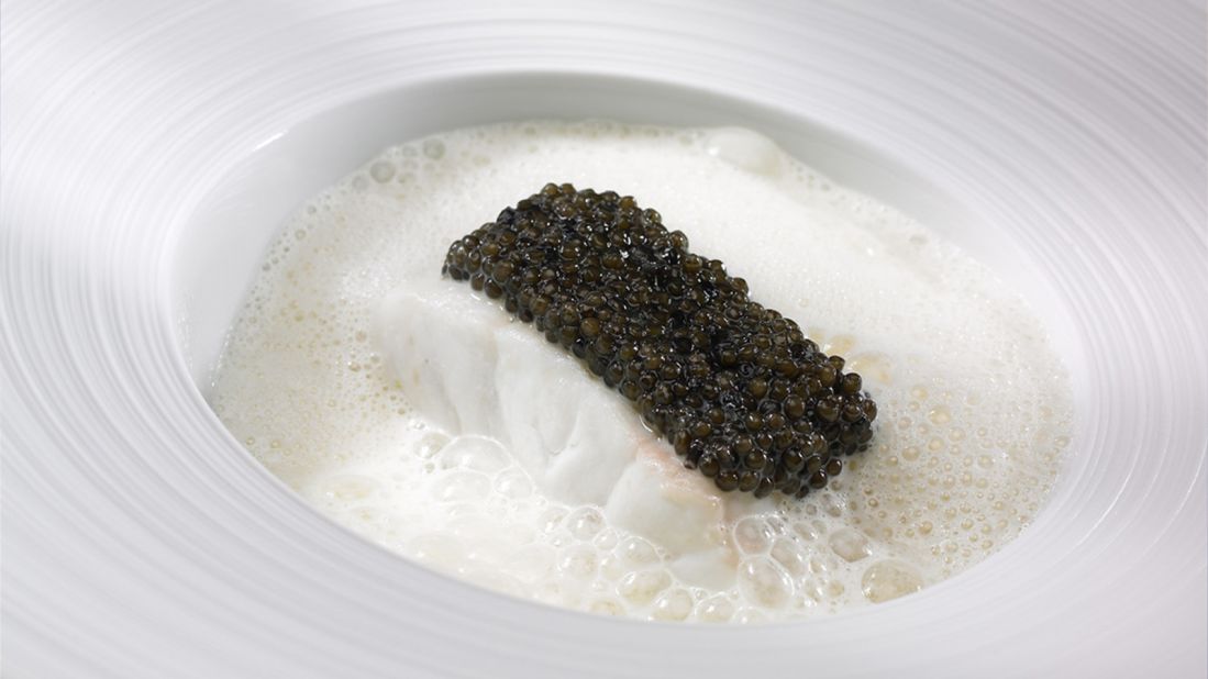 French chef Anne-Sophie Pic is the third generation in her family to obtain three Michelin stars. Her breathtaking creations in Lausanne include a beautifully simple black and white plate where sea bass meets black caviar from near Bordeaux.
