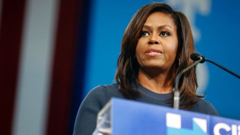 "The men that you and I know don't treat women this way," First Lady Michelle Obama told the rally.