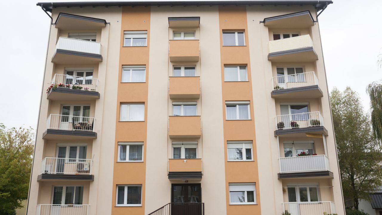 The modest apartment building in Sevnica where Melania grew up. 