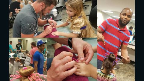 Dads slay with their new-found skills at a recent event by the Daddy Daughter Hair Factory.