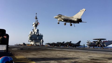 A Rafale M jet takes off from France's Charles de Gaulle aircraft carrier in the Mediterranean. 