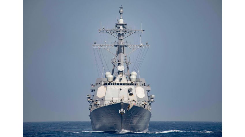 (FILES) This file photo taken on April 08, 2016 shows a US Navy handout photo displaying the Arleigh Burke Class guided-missile destroyer USS Nitze (DDG 94) operating in the Mediterranean Sea. 
The United States on October 13, 2016 bombed three radar sites controlled by Huthi rebels in Yemen, the first direct US strike against the group following missile attacks against US warships last week, the Pentagon said. The strikes in Huthi-controlled territory on Yemen's Red Sea coast, authorized by President Barack Obama, were conducted with Tomahawk cruise missiles fired by the destroyer USS Nitze, a US official said.

 / AFP PHOTO / Navy Media Content Operations (NMCO) / MC3 J. Alexander DELGADO MC3 J. ALEXANDER DELGADO/AFP/Getty Images