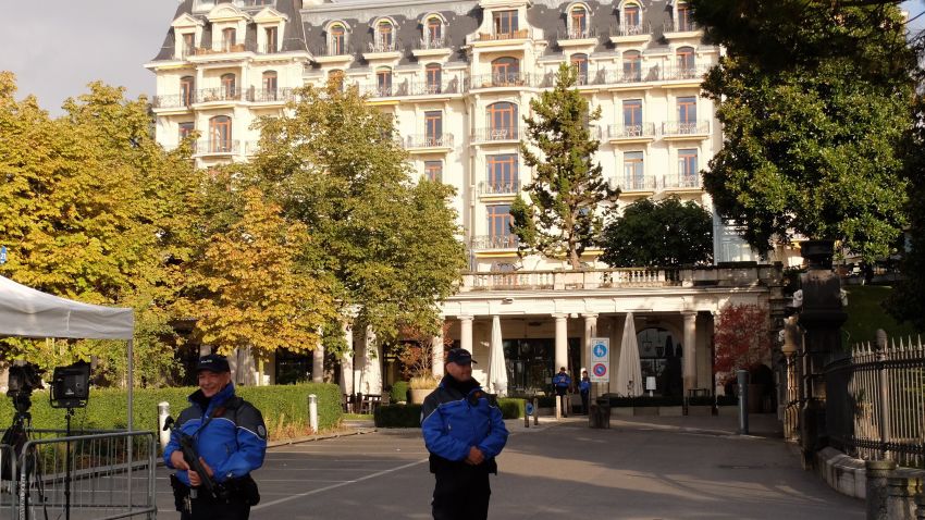 Security outside the venue in Lausanne, Switzerland, where diplomats are meeting for talks on Syria, October 15, 2016.