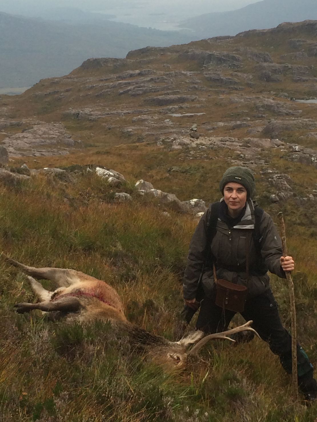 Louise Gray with her final kill - a Scottish stag.