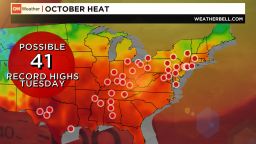 Over 40 cities could see record high temperatures on Tuesday