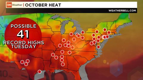 Over 40 cities could see record high temperatures on Tuesday