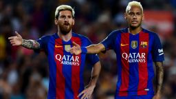 BARCELONA, SPAIN - SEPTEMBER 10:  Lionel Messi (L) and Neymar Jr. of FC Barcelona reacts during the La Liga match between FC Barcelona and Deportivo Alaves at Camp Nou stadium on September 10, 2016 in Barcelona, Spain.  (Photo by David Ramos/Getty Images)