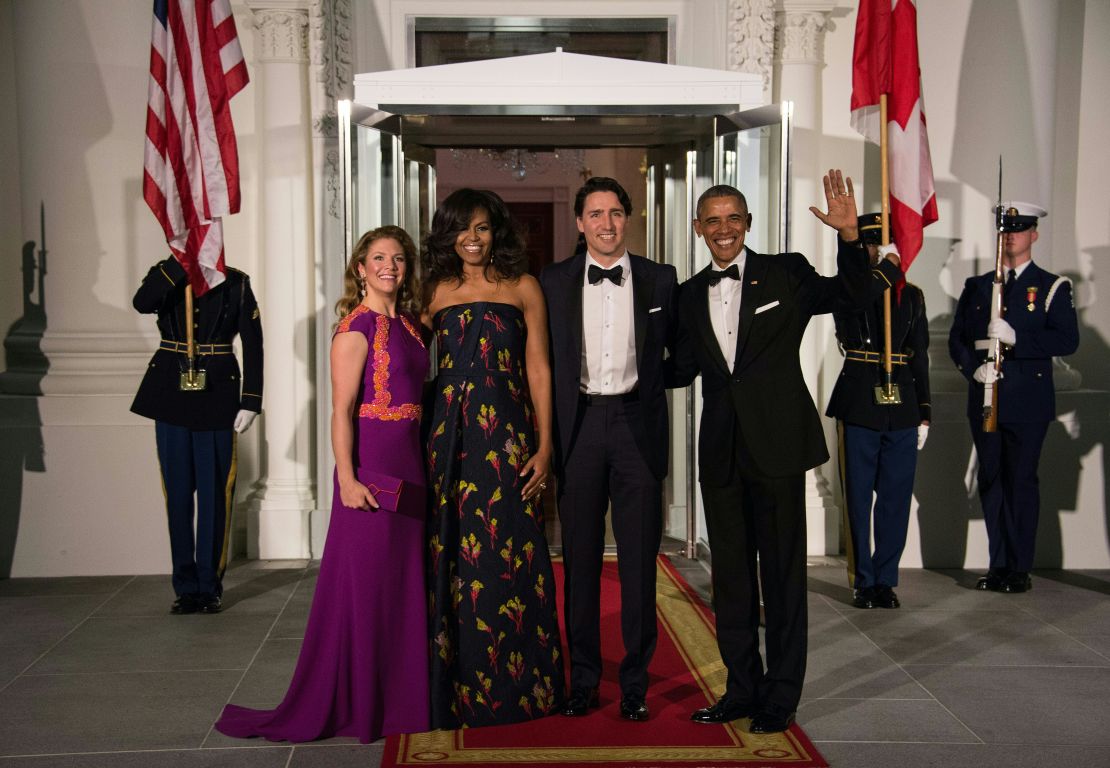 The Trudeaus and the Obamas at the White House on March 10.