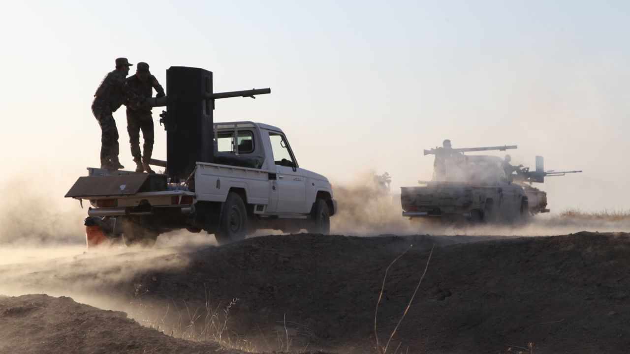 Kurdish Peshmerga forces begin to clear villages on the outskirts of Mosul on October 16, 2016.