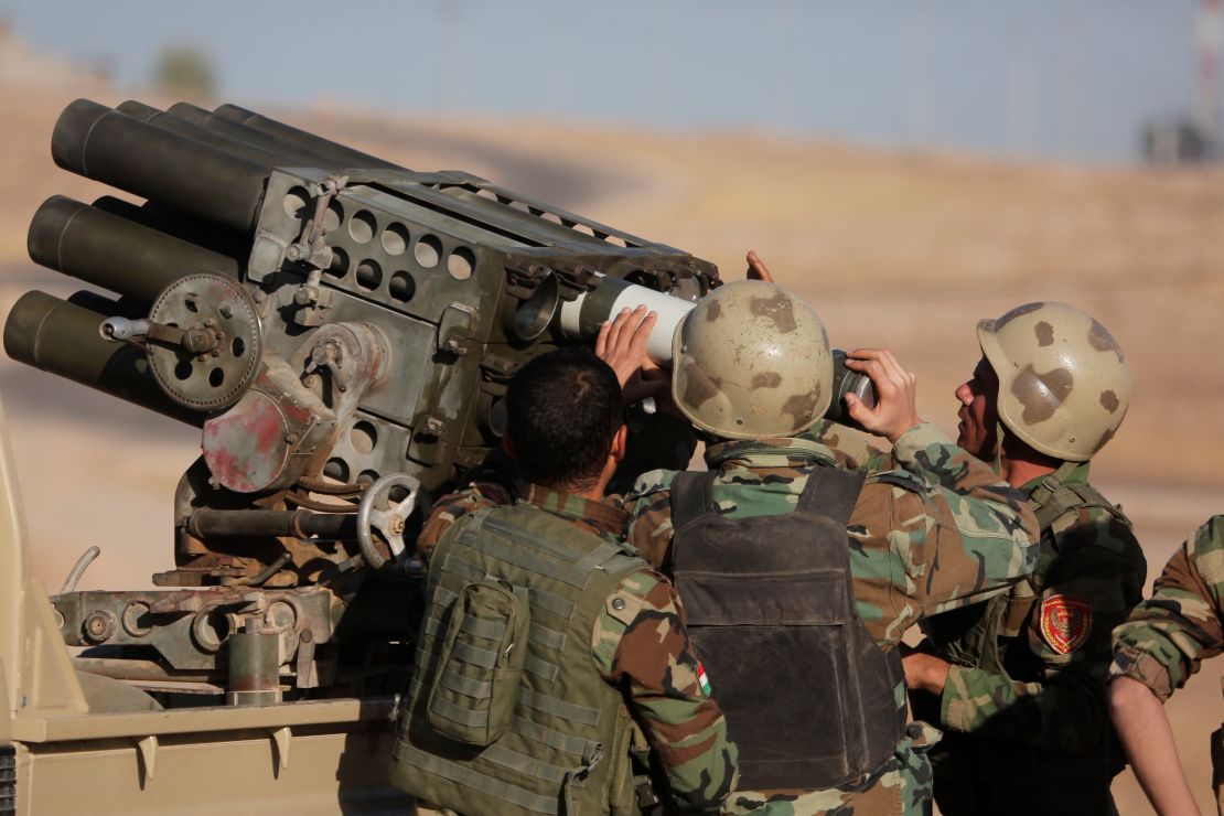 Peshmerga forces attack ISIS targets during an operation to retake Mosul.