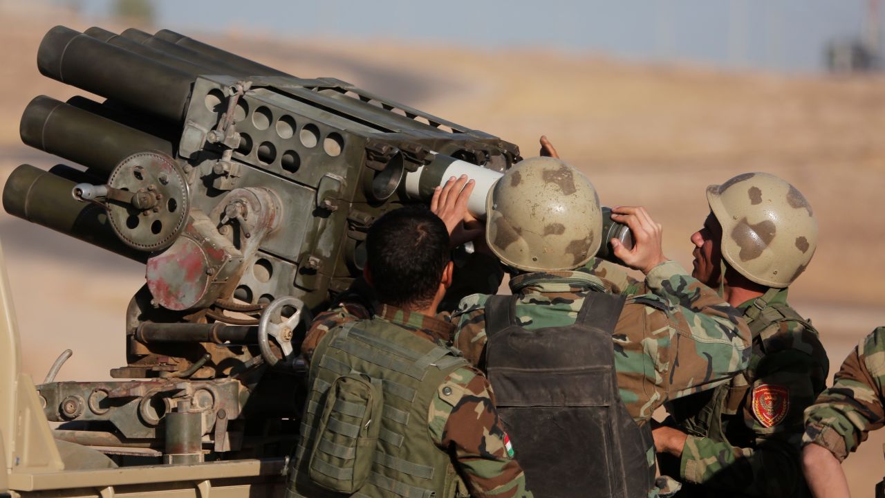 Peshmerga forces attack ISIS targets during an operation to retake Mosul.