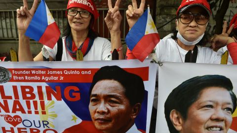Supporters of the late dictator Ferdinand Marcos demonstrate in Manila.