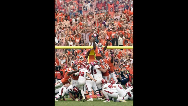 North Carolina State kicker Kyle Bambard misses a last-second field goal at Clemson on Saturday, October 15. Clemson went on to win in overtime and preserve its undefeated record.