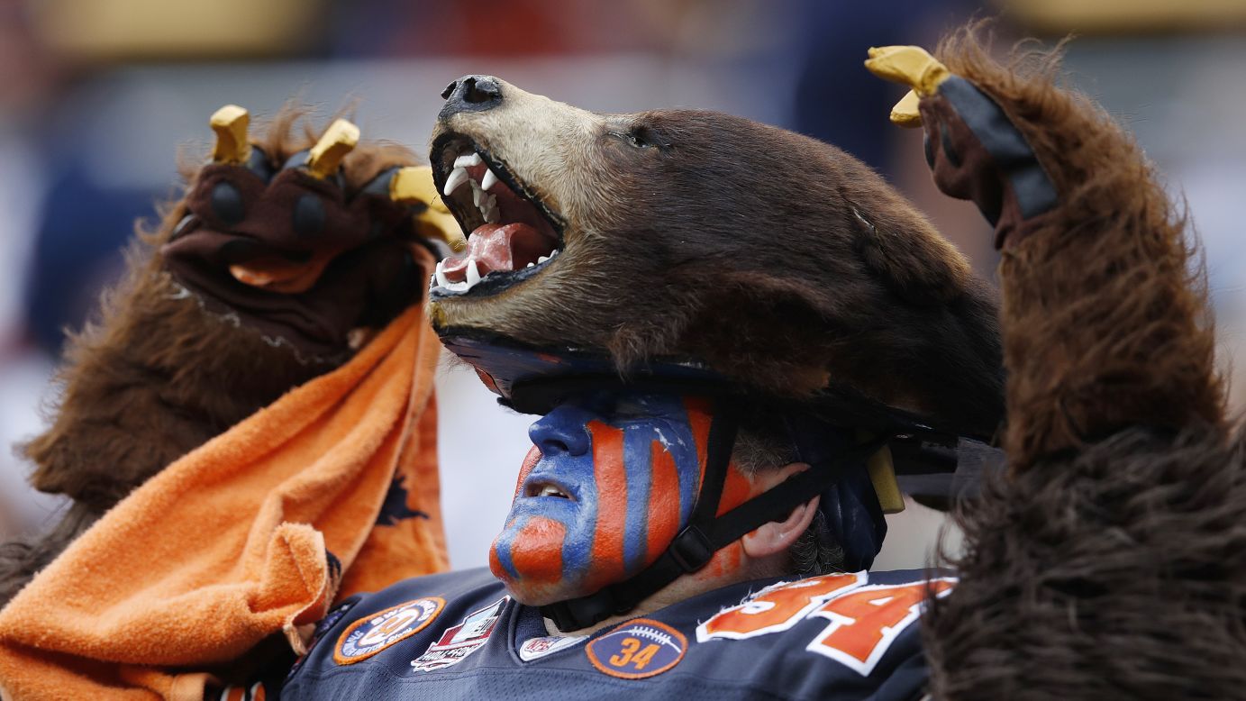 A Chicago Bears fan watches a game against Jacksonville on Sunday, October 16.